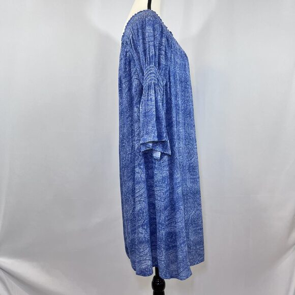 Luxology boho shift puff bell sleeve rayon polyester blue women dress sz 8 - Picture 3 of 11